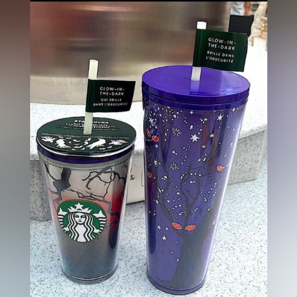 🎃NEW SET OF STARBUÇKS TUMBLERS DRINK CUPS SPOOKY GLOW IN DARK HALLOWEEN - Picture 1 of 10